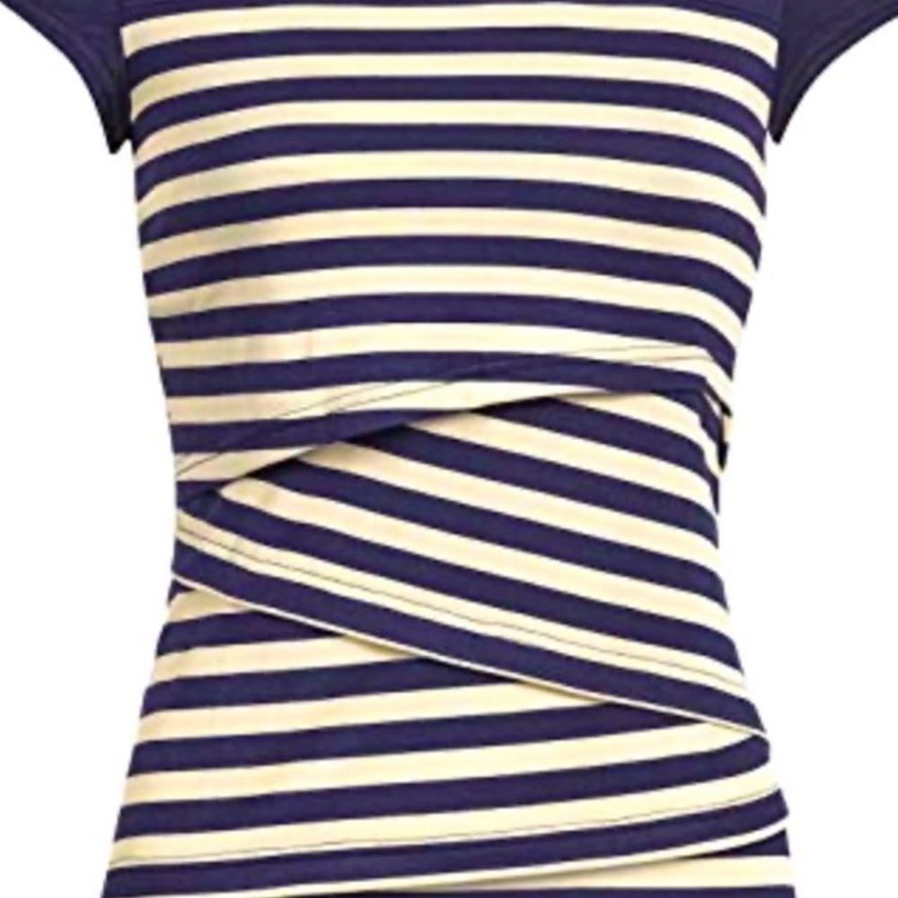 Nursing Striped Navy and Cream Short Sleeve Twist-Front Women’s Top